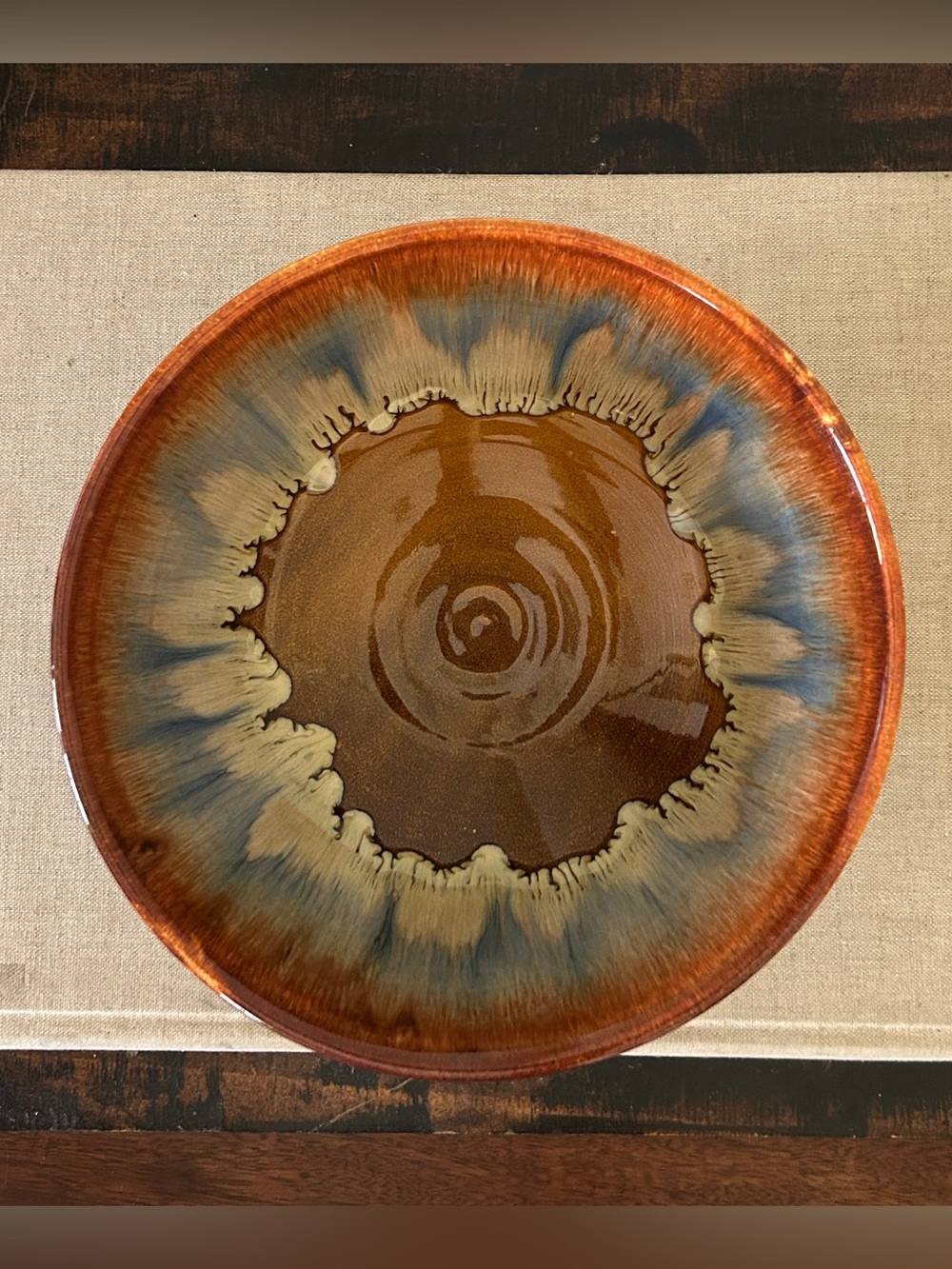 Dryden Ozark Frontier Ovenware Handmade Reactive-Glaze Ceramic Bowl Brown/Blue